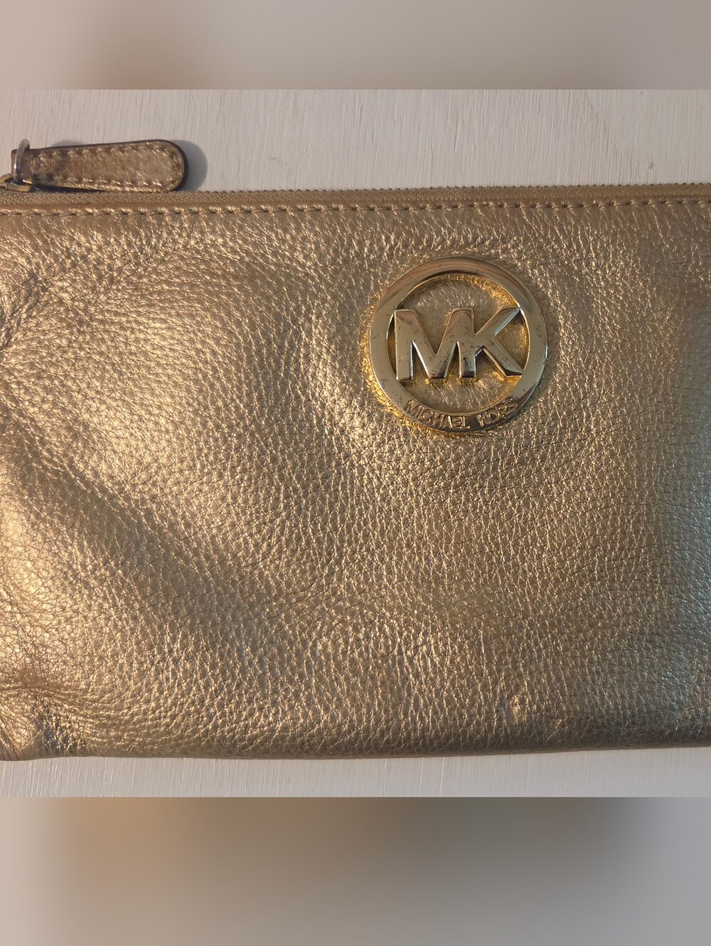 Michael Kors Metallic Gold Leather Zip-Around Wristlet Wallet